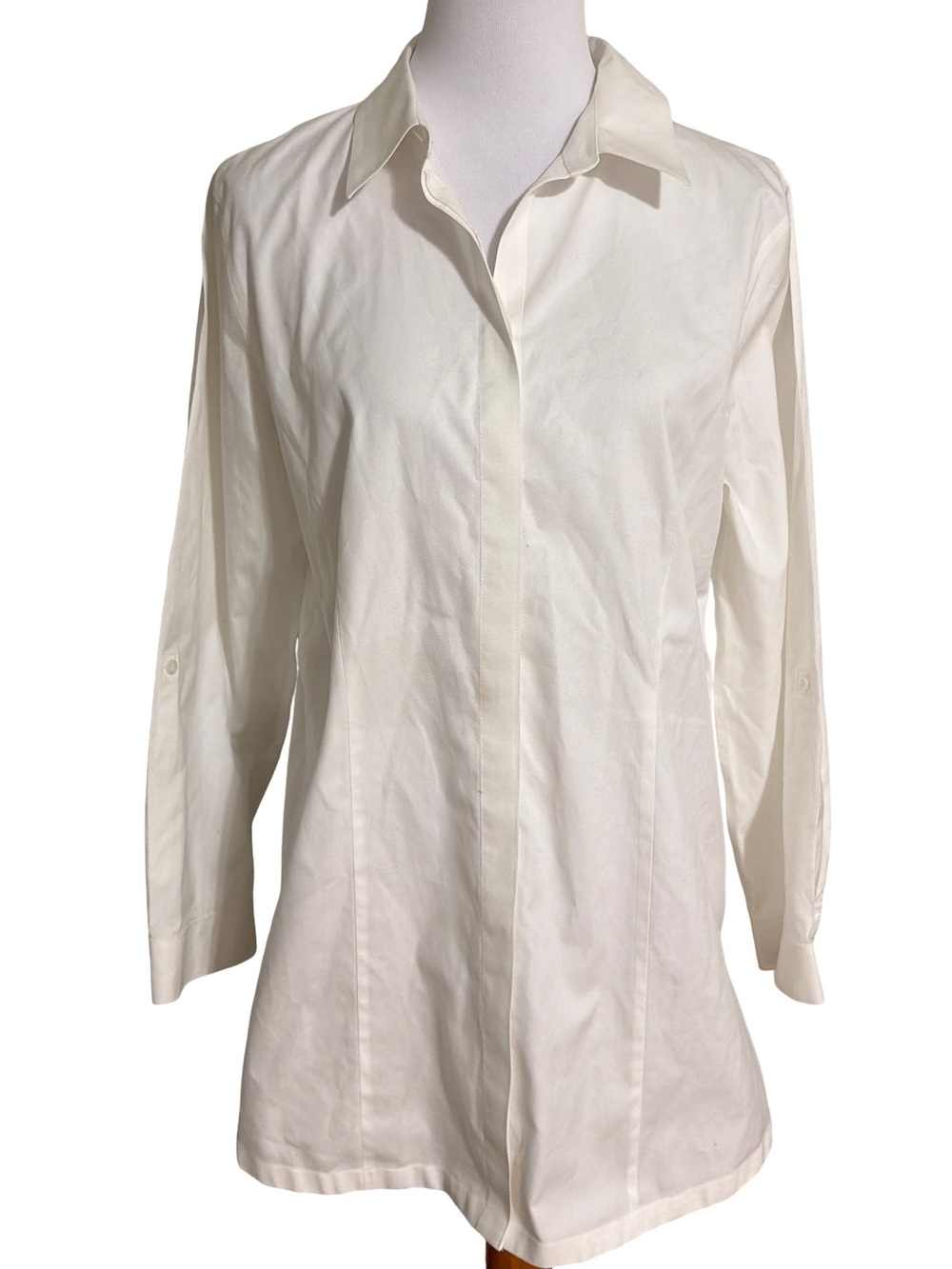 Chico's White Long Button-Down Tunic Shirt